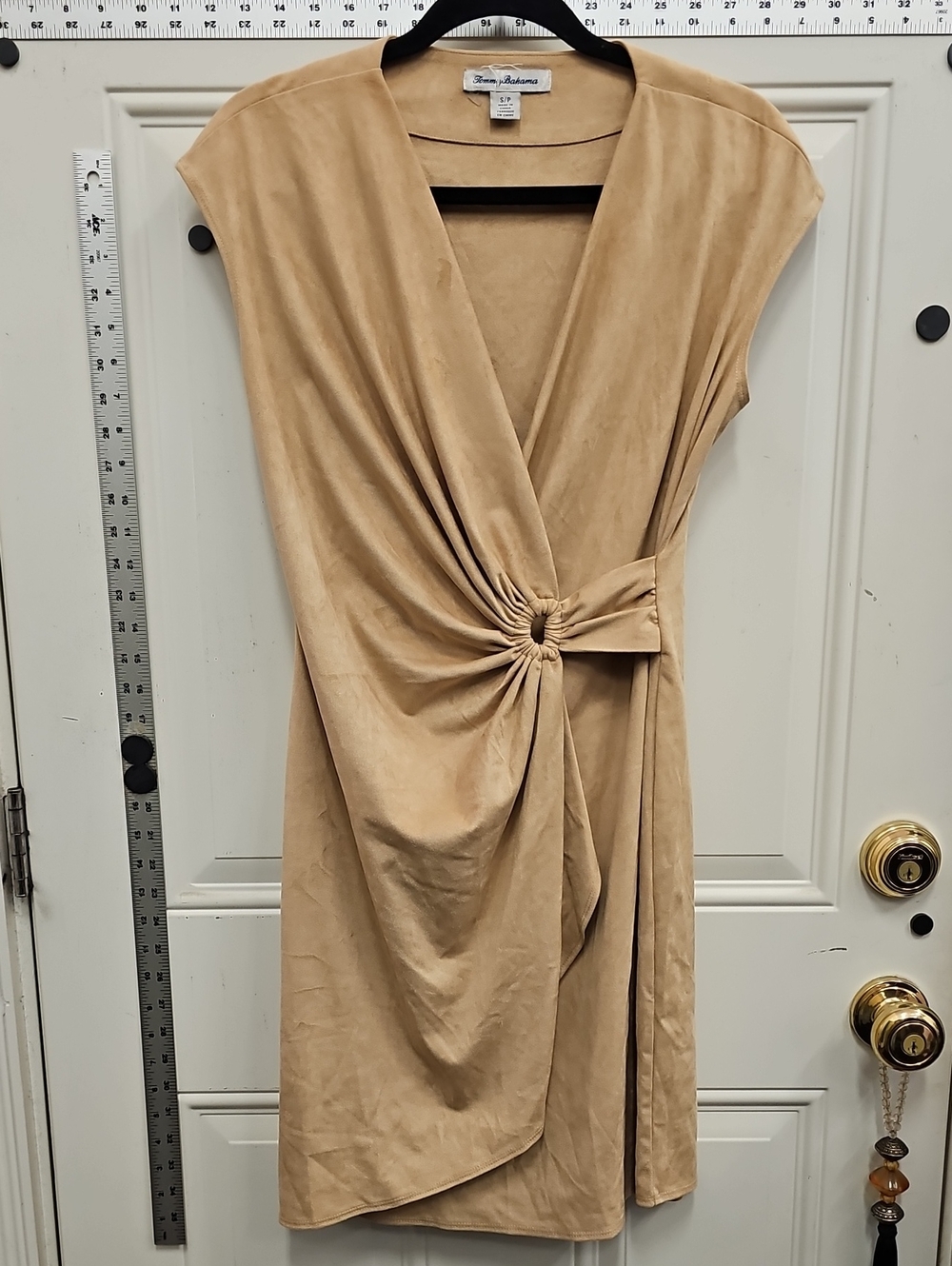 Tommy Bahama Tan Knot-Front Faux-Suede Midi Dress